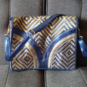 Melie Bianco Metallic Blue & Gold Crossbody